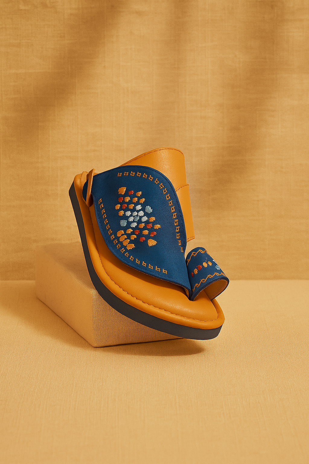 Arabic Khaliji Sandal in Dark brown and blue Color with iconic Embroidery