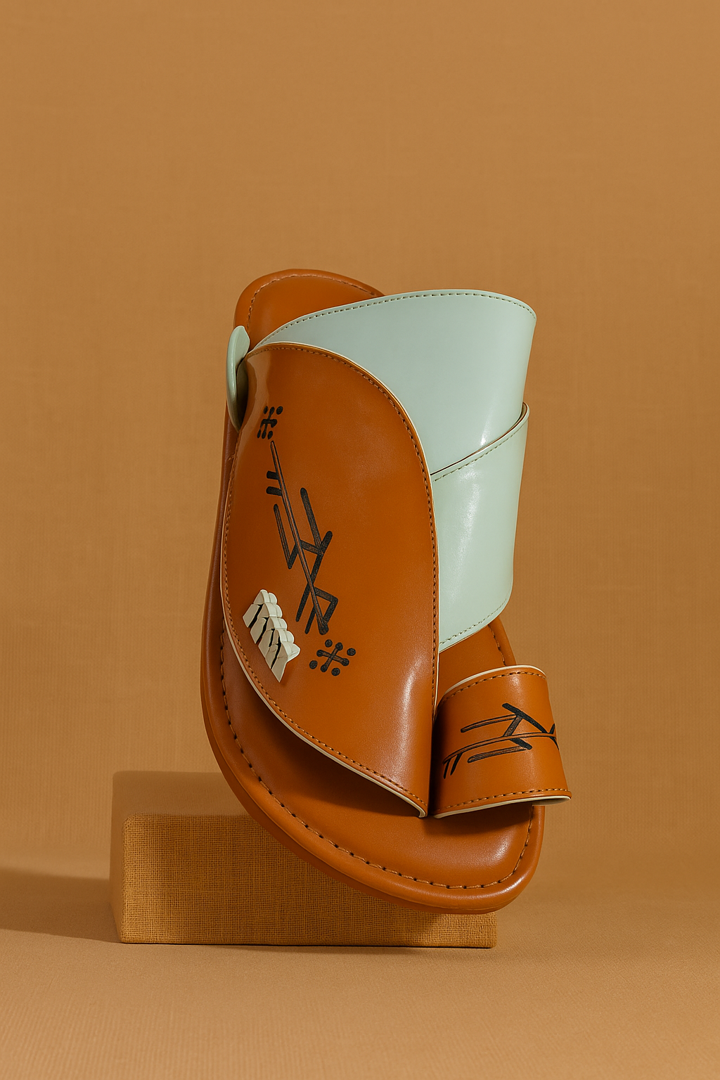 Arabic Khaliji Sandals in brown and blue Color with iconic Embroidery