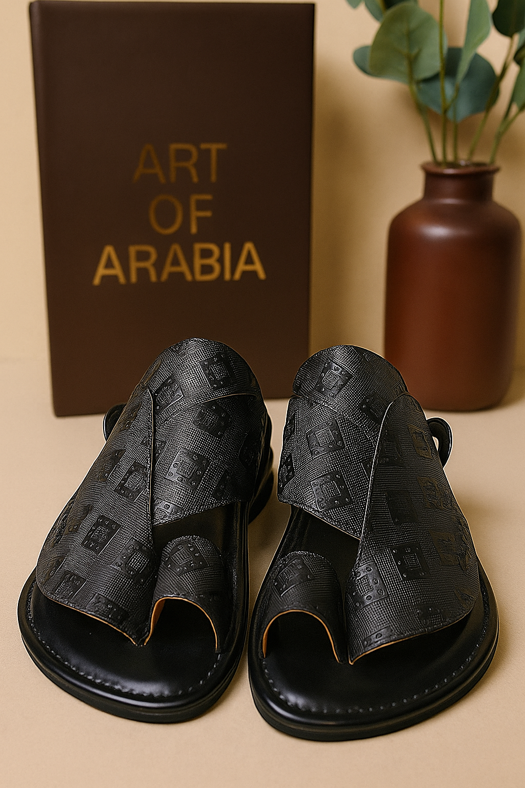 Arabic Khaliji Sandals in Black Colour with iconic Embroidery