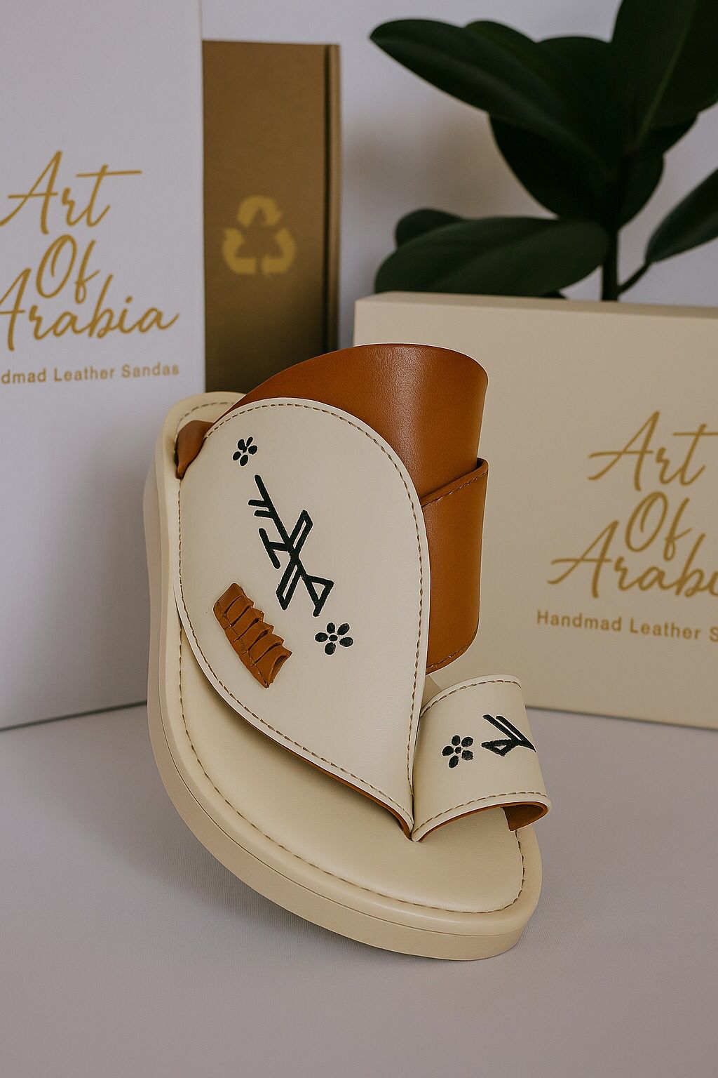 Arabic Khaliji Sandals in brown and white Color with iconic Embroidery