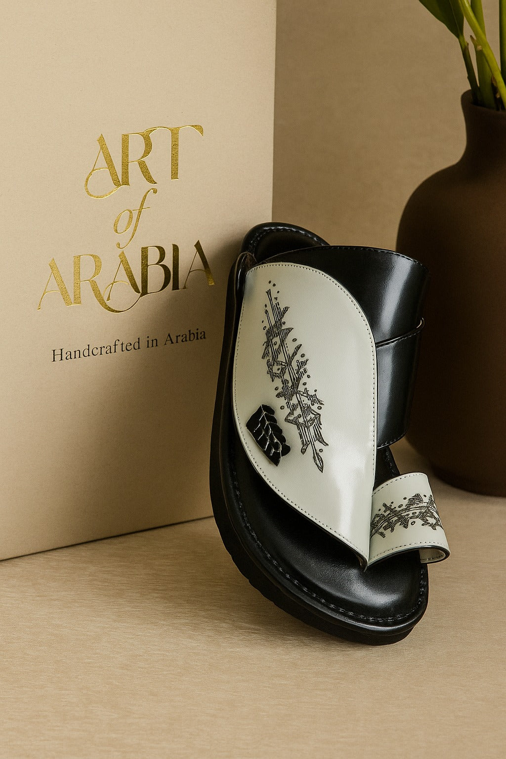 Arabic Khaliji Sandals in Black Colour with iconic Embroidery