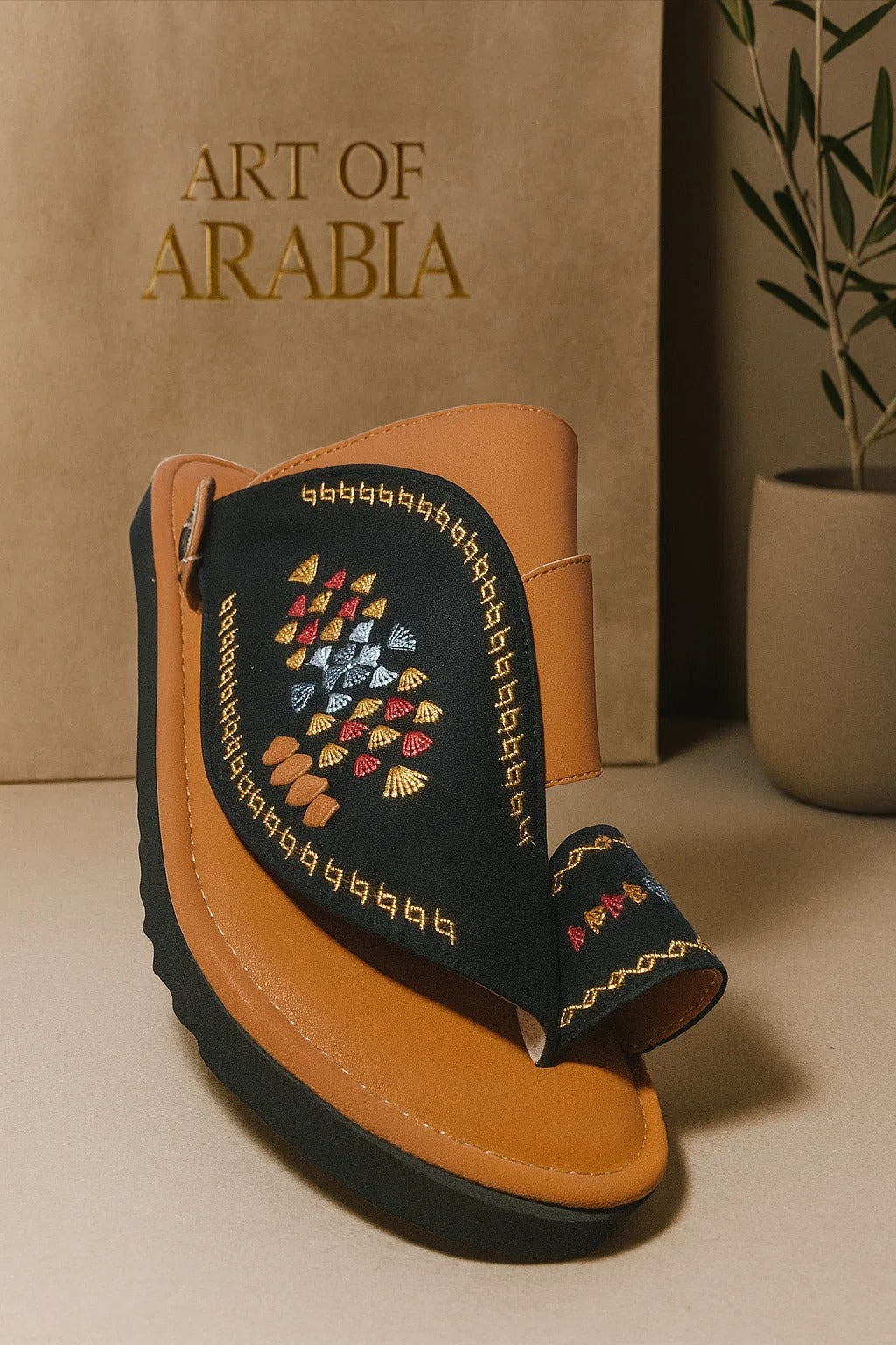 Arabic Khaliji Sandals in Black and Brown Colour with iconic Embroidery