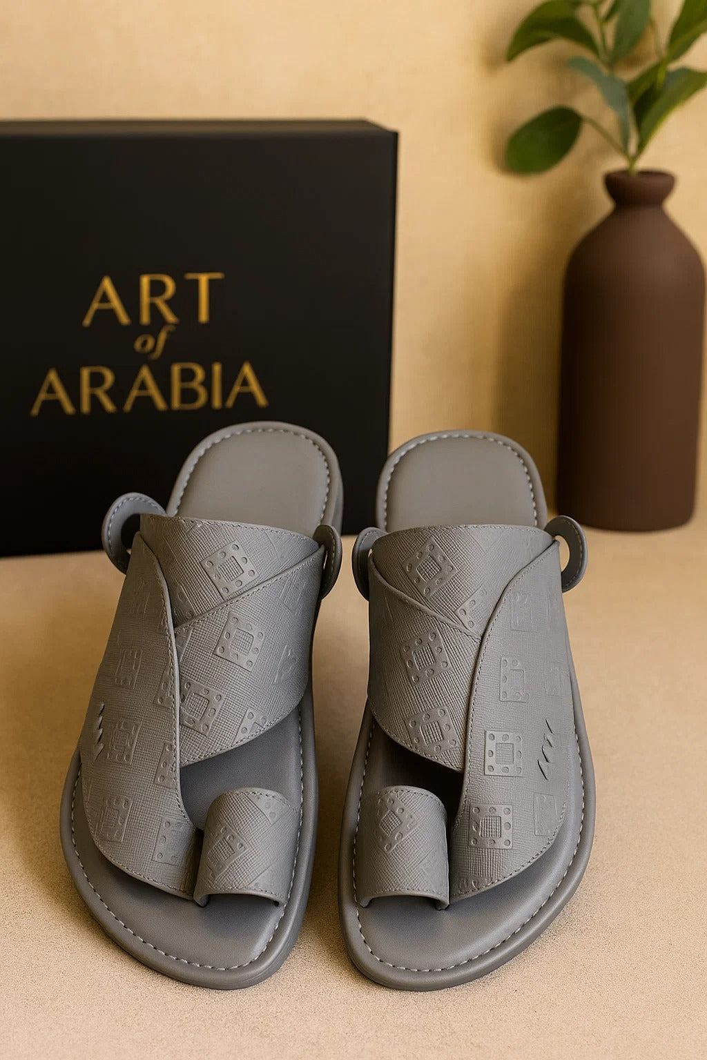 Arabic Khaliji Sandals in Gray Colour with iconic Embroidery