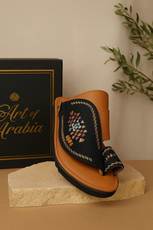 Arabic Khaliji Sandals in Black and Brown Colour with iconic Embroidery