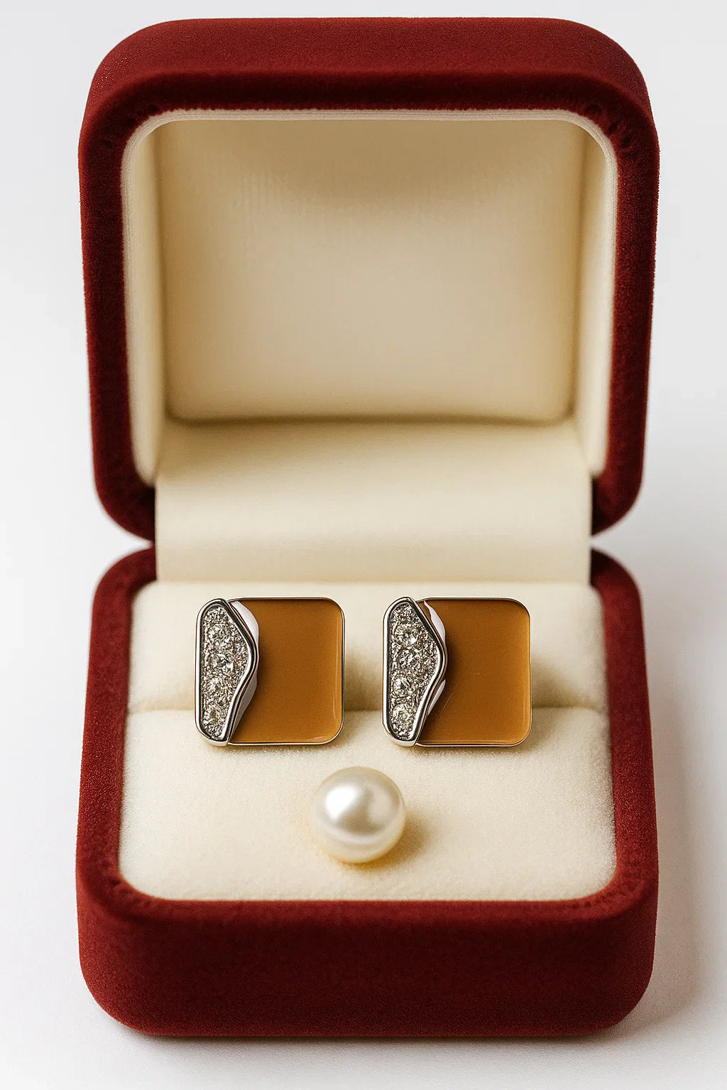 Elegant style Cuff-links Brown and Silver with Pearl