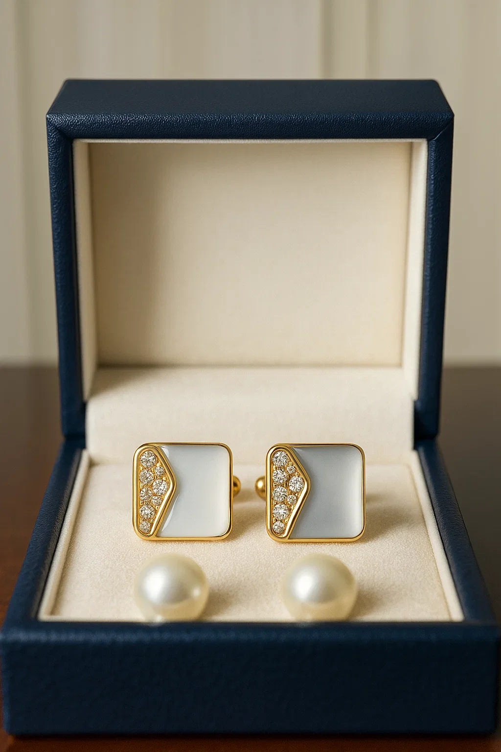 Premium style Cuff-links Silver with Pearl