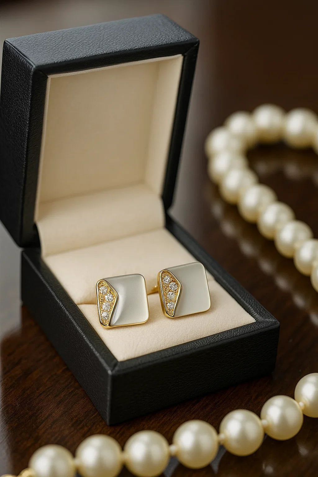 Premium style Cuff-links Silver with Pearl